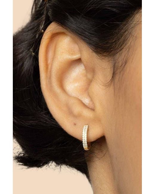 Oradina Metallic 14K Twin Row Diamond Mini Hoops