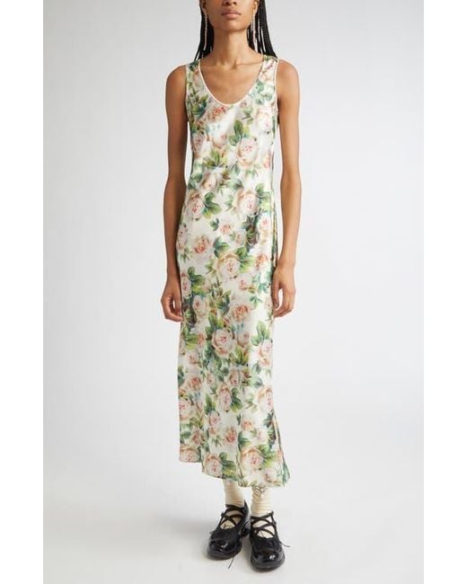 Simone Rocha Metallic Floral Print Scoop Neck Satin Dress