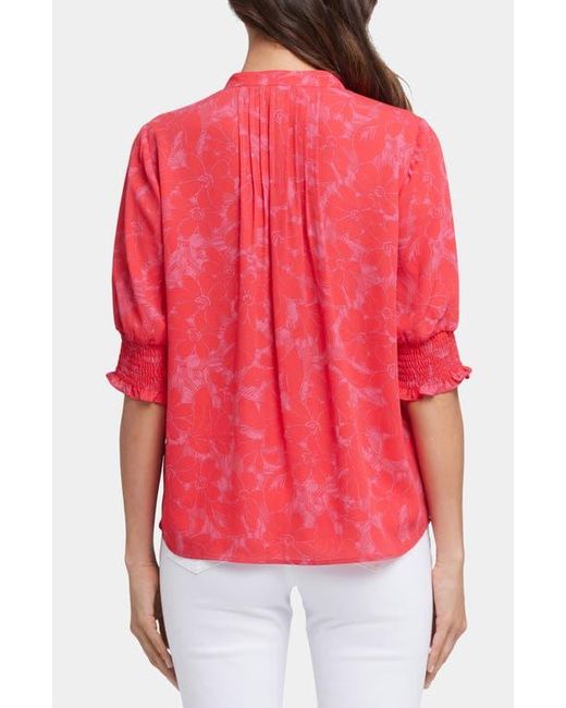 NYDJ Red Pleated Peasant Blouse
