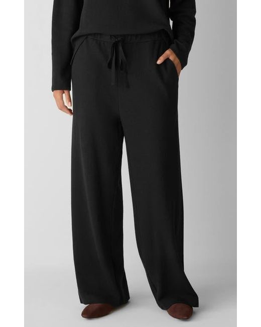 Eileen Fisher Black Organic Cotton Blend Ankle Wide Leg Drawstring Pants