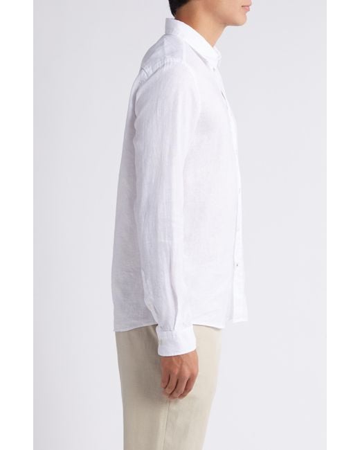 Boss White Roan Slim Fit Stretch Linen Blend Button-up Shirt for men