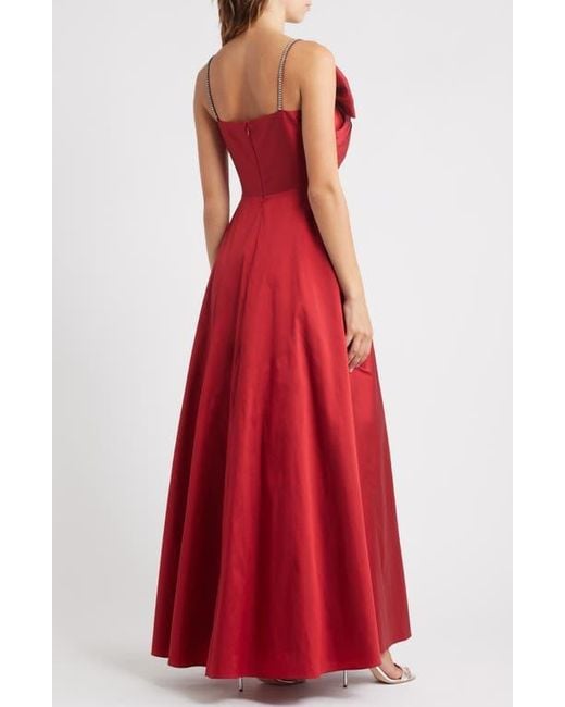 Eliza J Red Rhinestone Strap Bow Bodice Gown