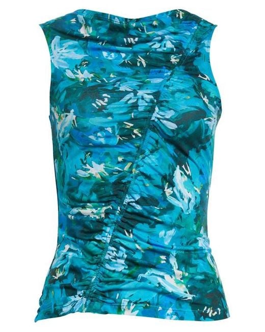 Ulla Johnson Blue Medea Floral Ruched Sleeveless Top