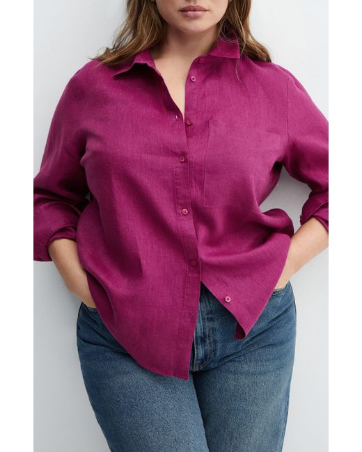 Mango Purple Lino Linen Button-up Shirt