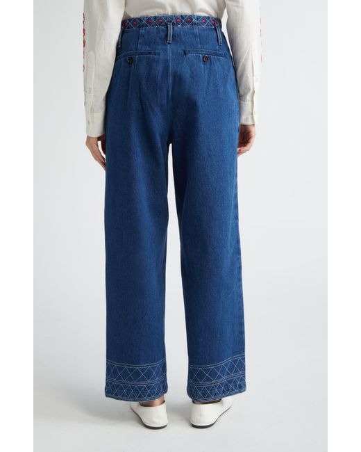 Bode Blue Murray Embroidered Wide Leg Jeans