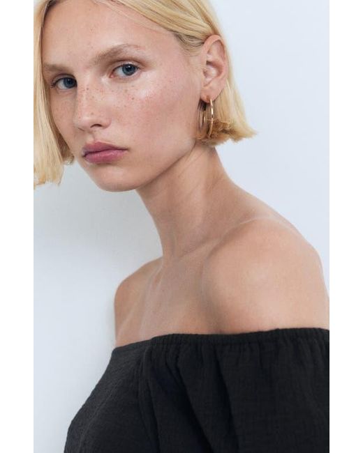Mango Black Puffed Off The Shoulder Crop Top