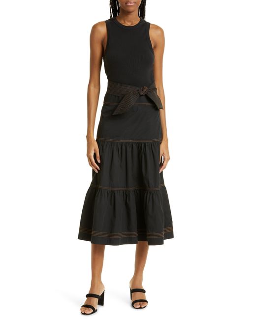 Veronica Beard Austyn Mixed Media Stretch Cotton Dress in Black Lyst