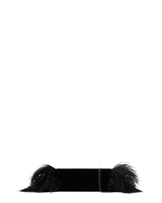 Akris Black Small Anouk Feather Trim Velvet East/West Clutch