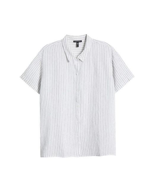 Eileen Fisher White Stripe Organic Linen Button-Up Shirt