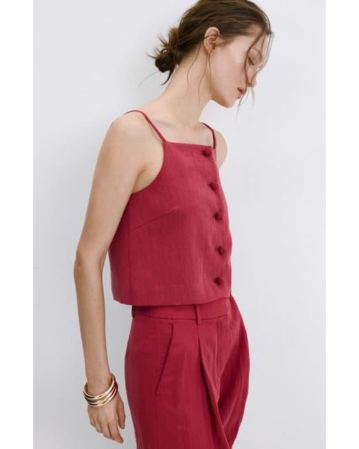 Mango Red Square Neck Button Front Top