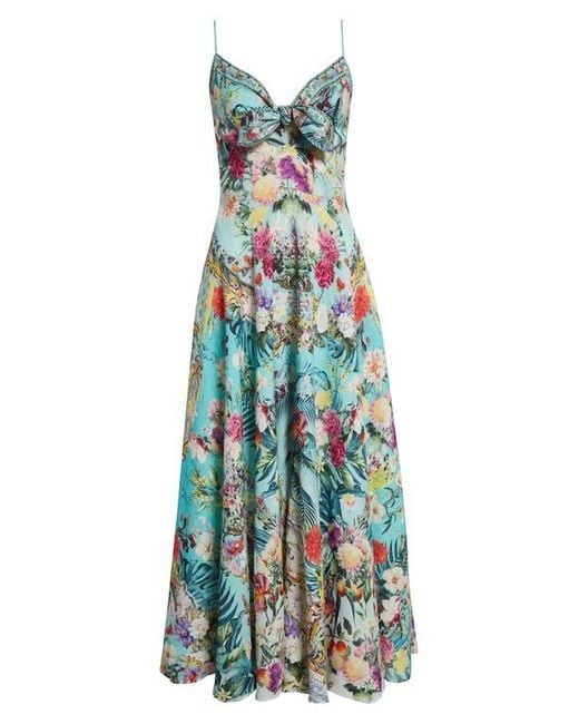 CAMILLA Women's Blue Crystal Embellished Linen Maxi Dress