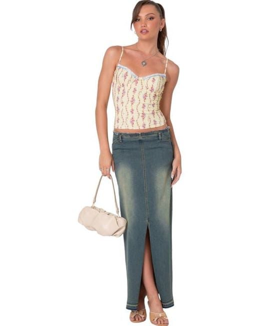 Edikted Indira Floral Lace-Up Corset Camisole in Blue | Lyst