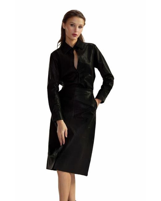 Cynthia Rowley Black Leather Midi Skirt