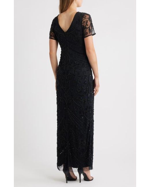 Pisarro Nights Black Beaded Mesh Gown