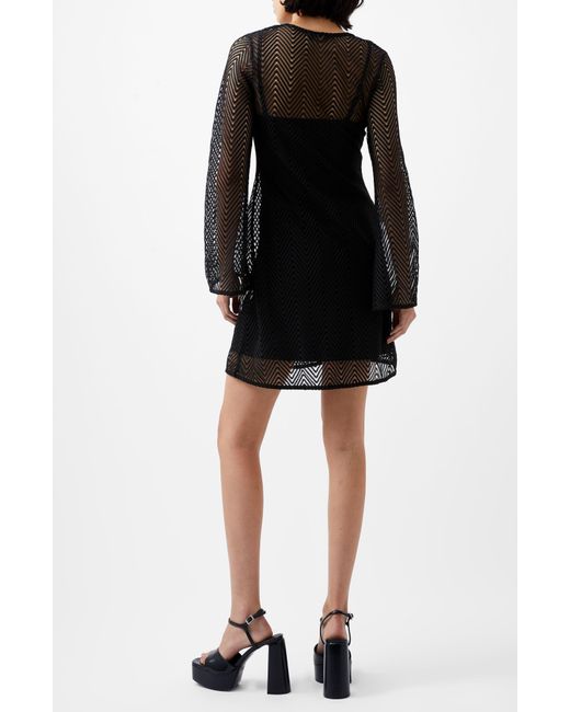 French Connection Black Rudy Textured Long Sleeve Knit Minidress