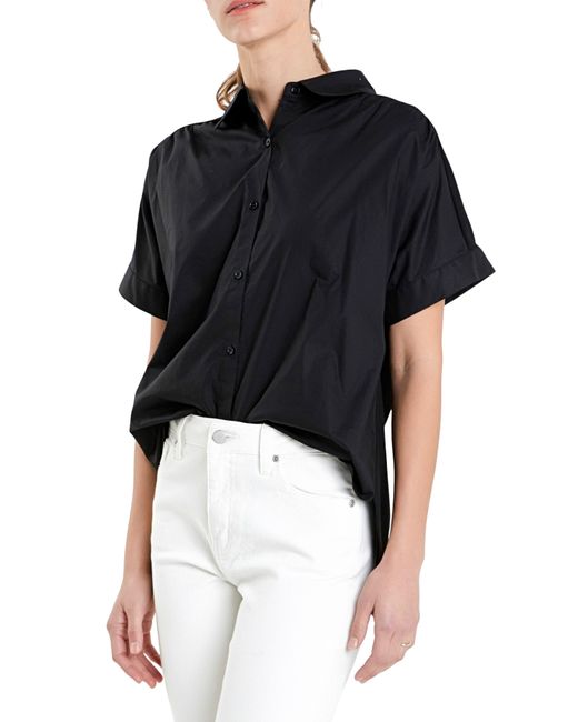 English Factory Black Mixed Media Button Front Top