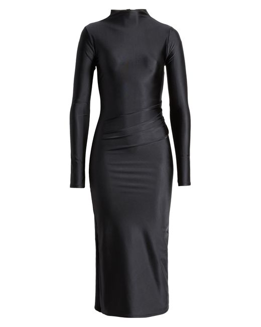 GOOD AMERICAN Black Funnel Neck Long Sleeve Body-con Midi Dress