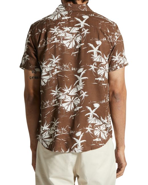 Brixton Gray Charter Classic Fit Tropical Print Short Sleeve Slub Button-up Shirt for men