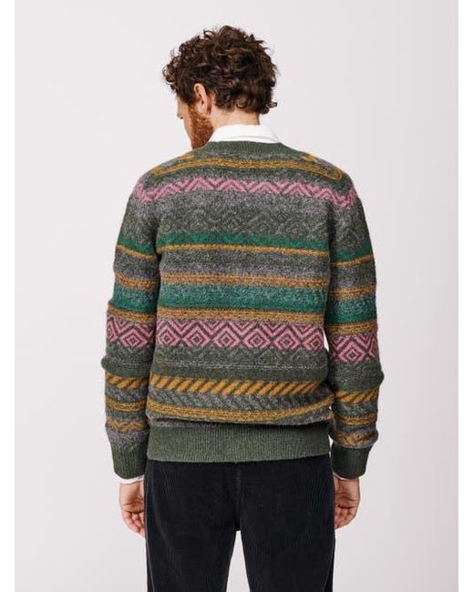 aubi Green Fair Isle Wool Cardigan for men