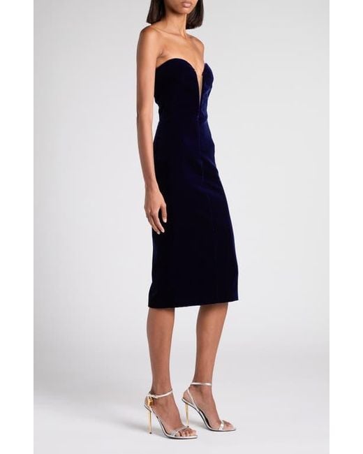 Tom Ford Black Strapless Plunge Neck Stretch Velvet Cocktail Dress