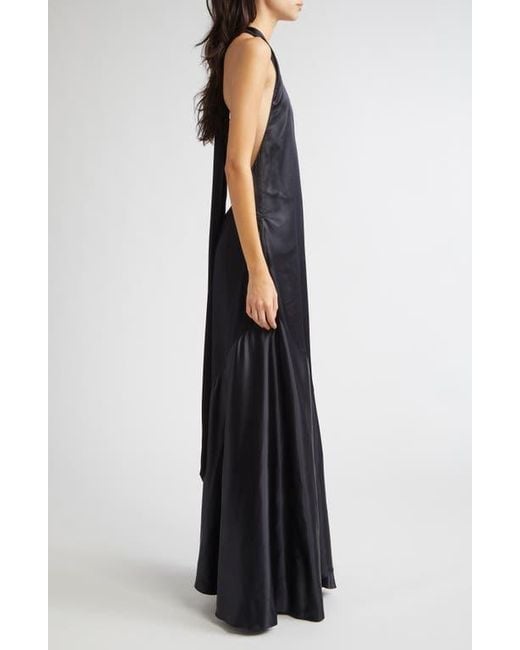 Marni Black Gathered Satin Halter Gown