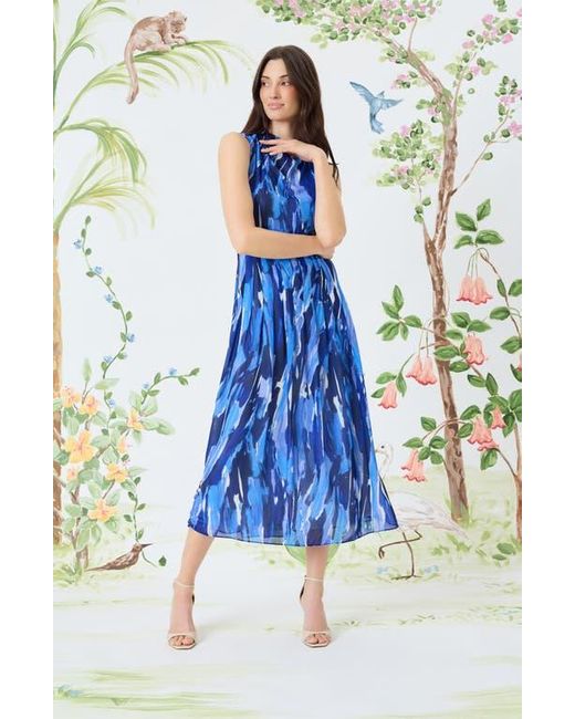 Maggy London Blue Abstract Print Crepe Chiffon Dress