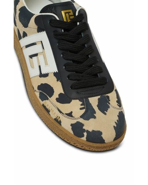 Balmain Black Swan Leopard Print Suede Leather Trainers