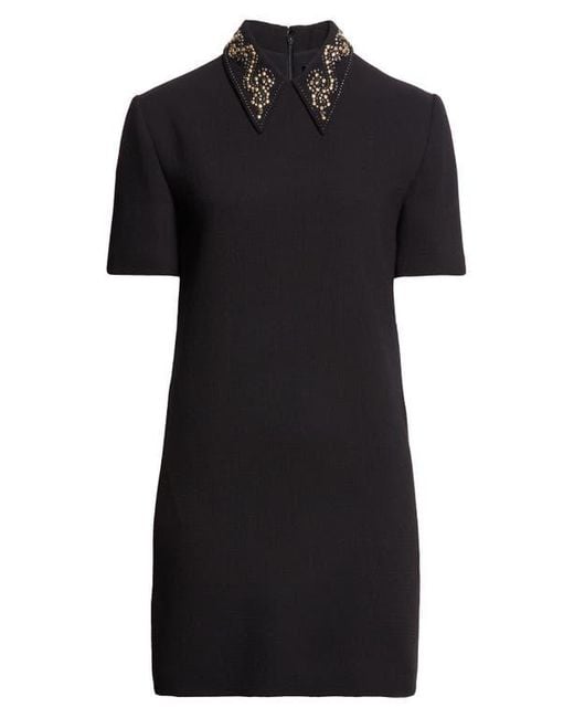 Versace Black Studded Collar Wool Crepe Minidress