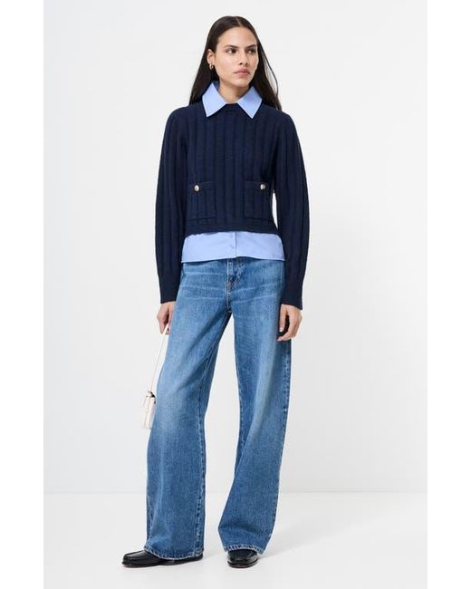 French Connection Blue Ellie Collar Layered Sweater