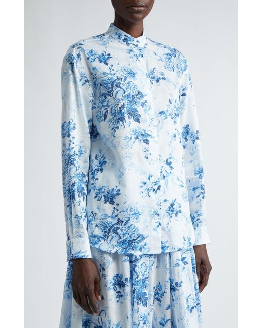 Erdem Blue Floral Print Button-up Shirt