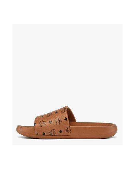 MCM Brown Monogram Print Rubber Slides for men