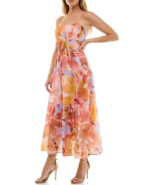 Socialite Multicolor Abstract Floral Tiered Dress