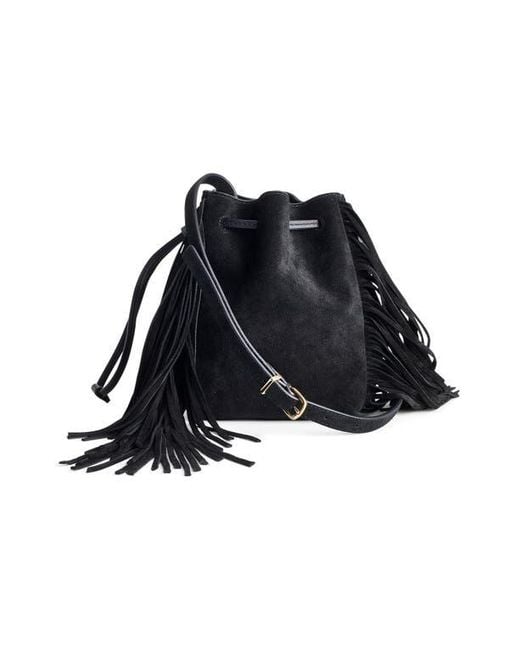 Madewell Black The Drawstring Suede Crossbody Bucket Bag