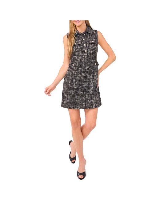 Ted Baker Black Sleeveless Button Front Tweed Dress
