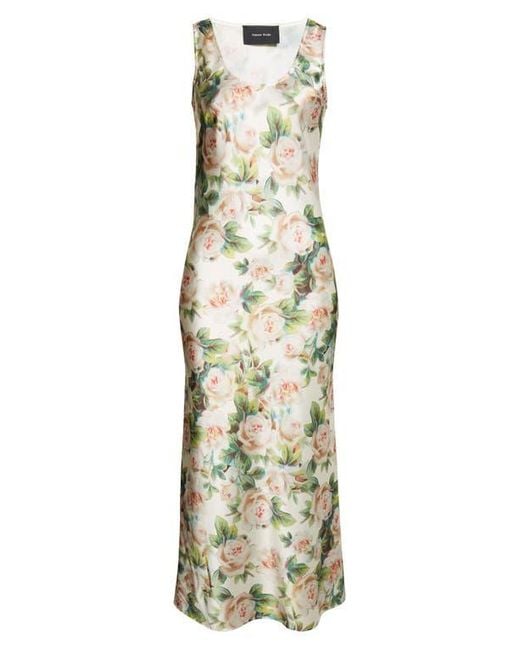 Simone Rocha Metallic Floral Print Scoop Neck Satin Dress