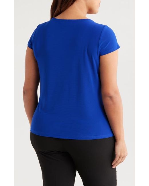 Kasper Blue Cap Sleeve Cowl Neck Top
