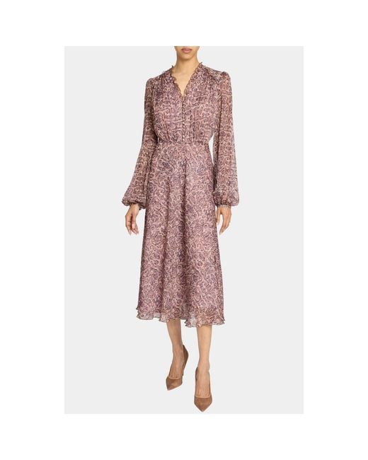 Santorelli Women's Pink Amal Long Sleeve Fit And Flare Midi Dress