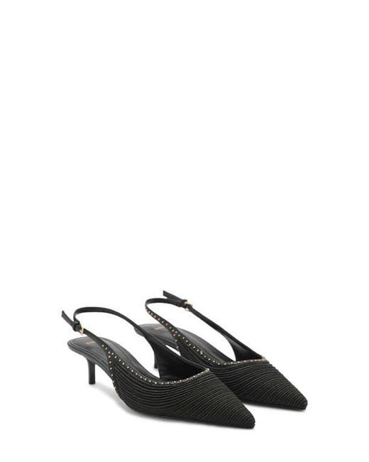 Mango Black Straw Pointed Toe Slingback Pump