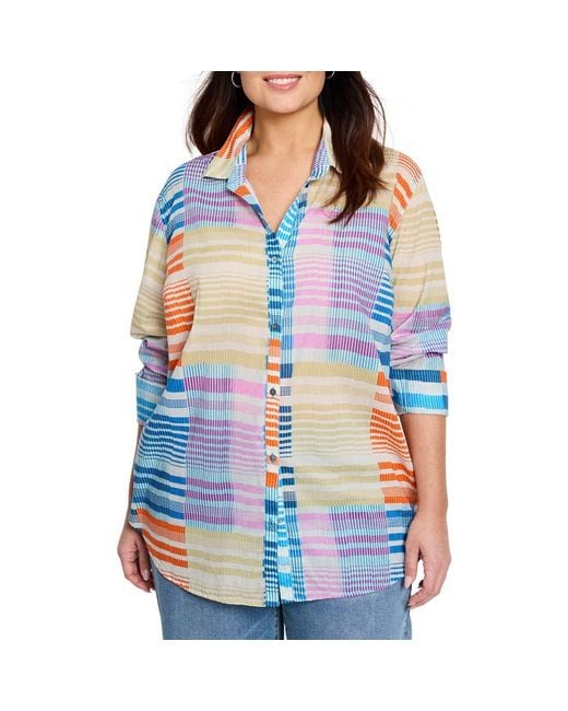 NIC+ZOE Blue Sunset Stripe Cotton Button-Up Shirt