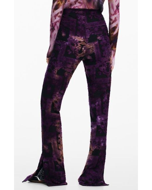 Desigual Purple Printed Pull-On Flare Pants