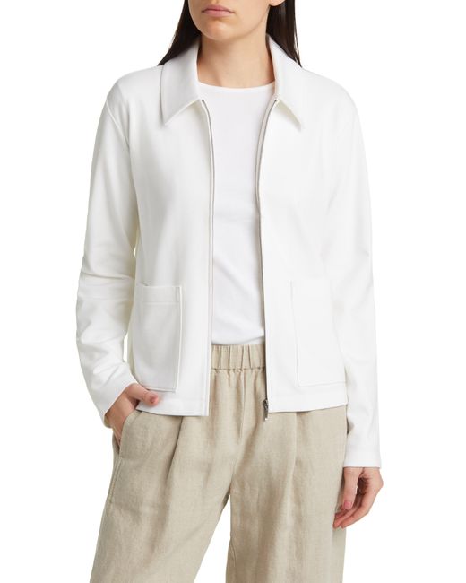 Eileen Fisher White Classic Point Collar Zip-up Ponte Jacket