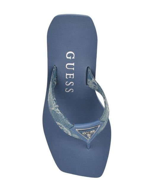 Guess Blue Demmey Platform Wedge Flip Flop