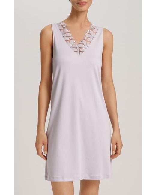 Hanro Purple Kalea Floral Tulle Trim Cotton Chemise