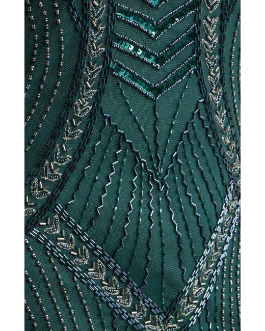 Pisarro Nights Green Beaded Chevron Sleeveless A-Line Gown
