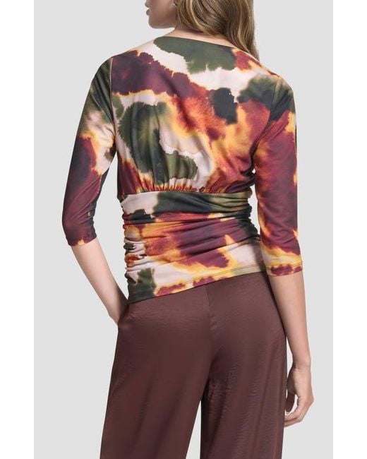 DKNY Red Ruched Knit Zip-Up Top
