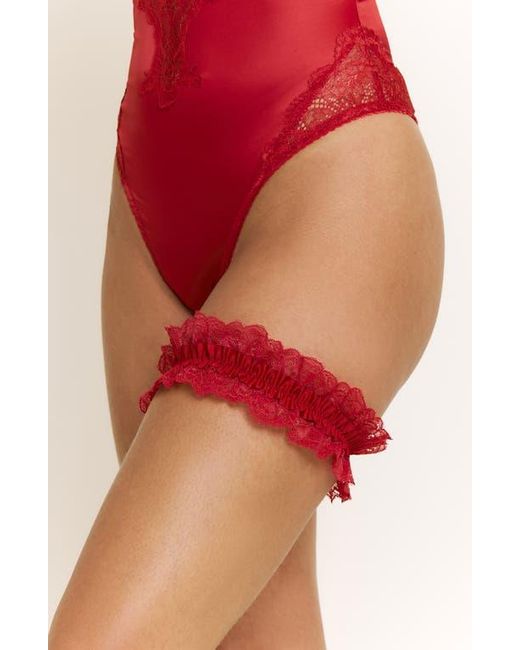 Honeydew Intimates Red Garden Of Eden Lace Trim Satin Bodysuit & Garter Set
