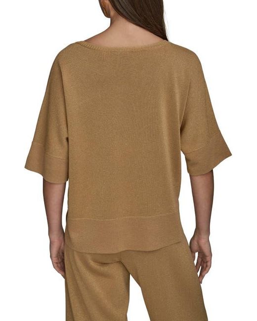 Donna Karan Brown Metallic Short Sleeve Sweater