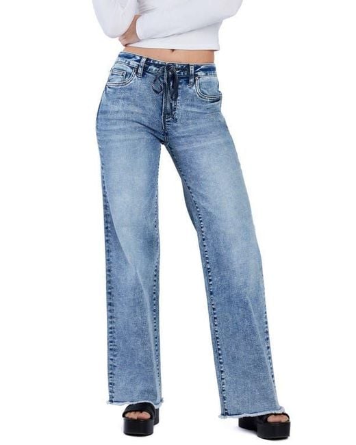 HINT OF BLU Blue Drawstring Wide Leg Jeans