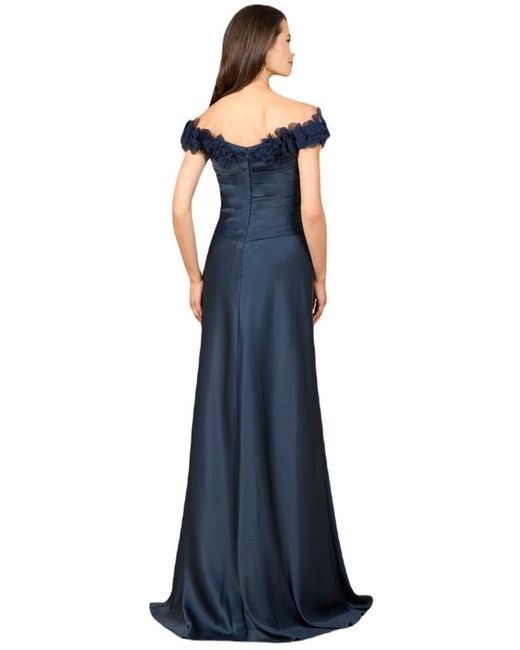LARA New York Blue Off Shoulder Satin Gown