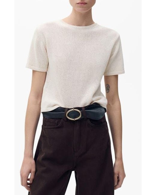 Mango White Madeano Short Sleeve Crewneck Sweater